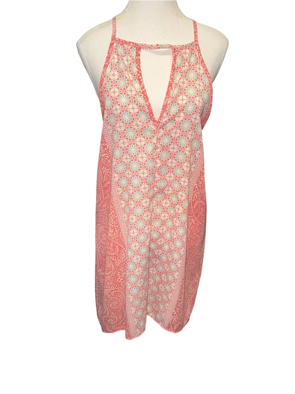 Coral printed keyhole shift dress